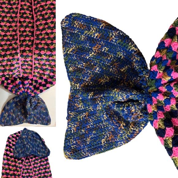 Fun Handknit Crocheted Mermaid Tail Afghan Blanket Adult Size - Picture 3 of 11